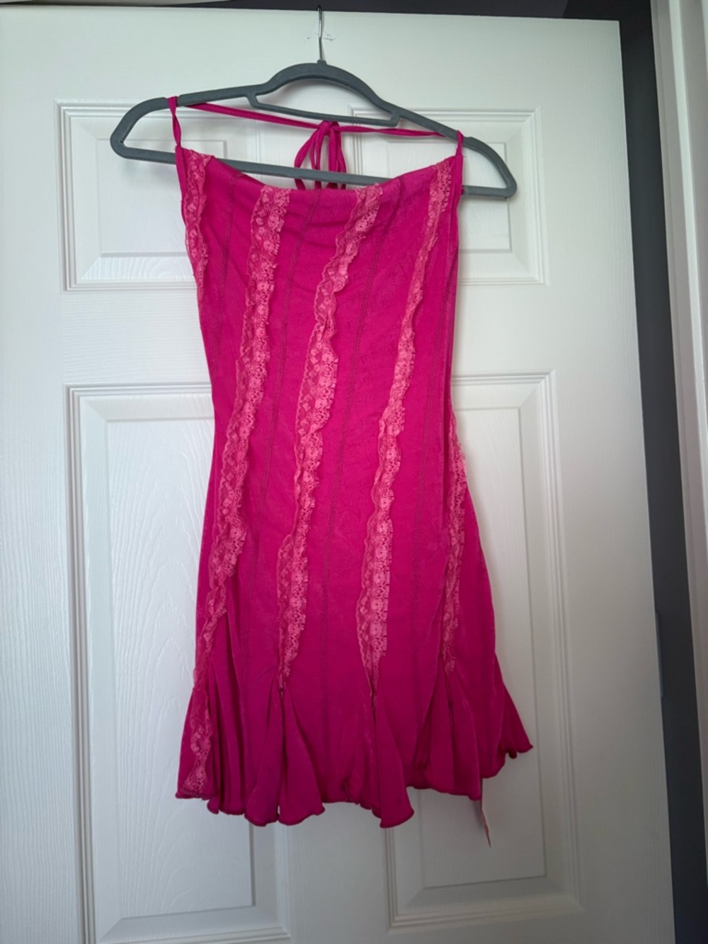 New Hot Pink Lace Accent Slip Mini Dress